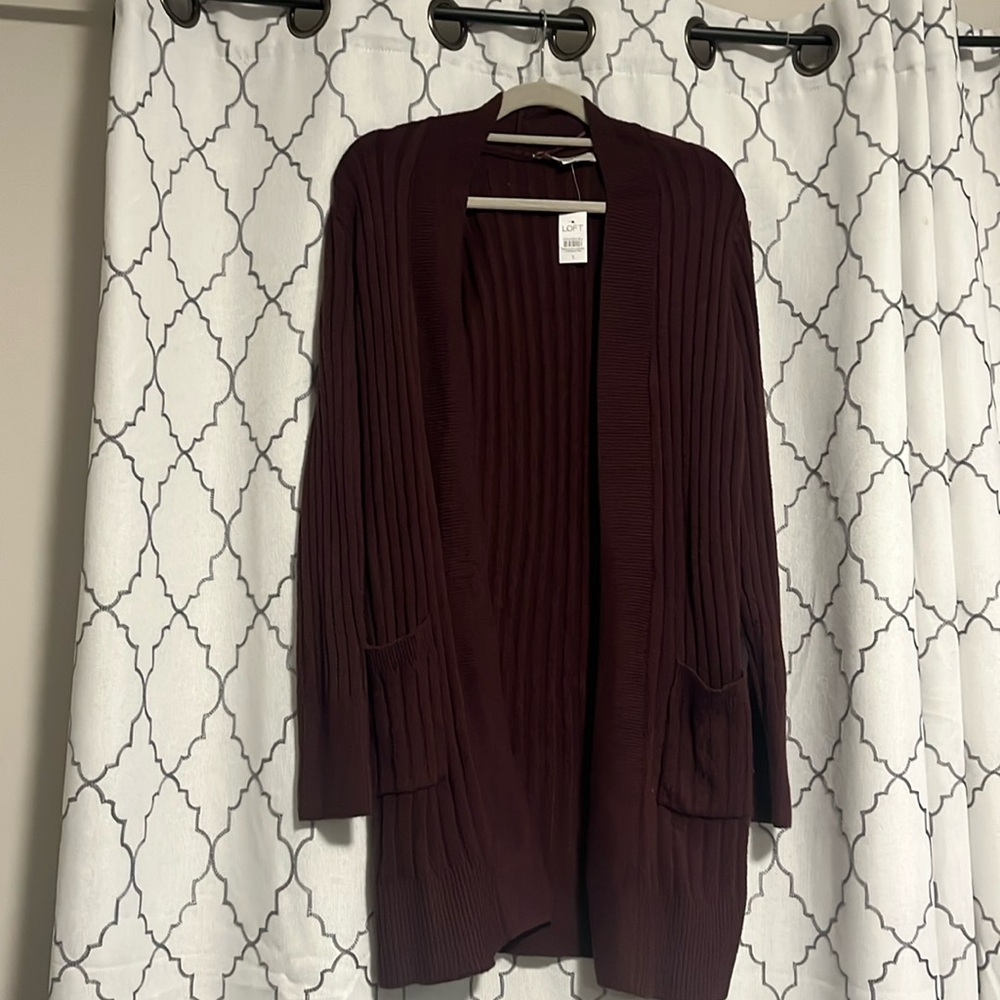 NWT women’s size small LOFT sweater cardigan, eggplant/brownish color